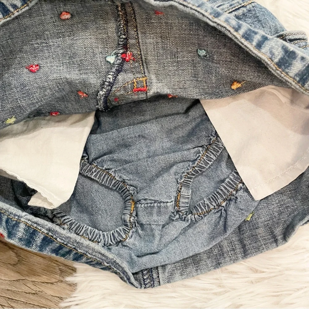 Vintage Gymboree Hearts Embroidered Denim Skirt Skort 18 24 Month 2000s Spring